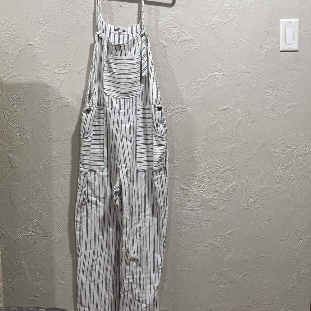 Patrons of Peace Striped White Overalls Jumpsuit 100% cotton size medium